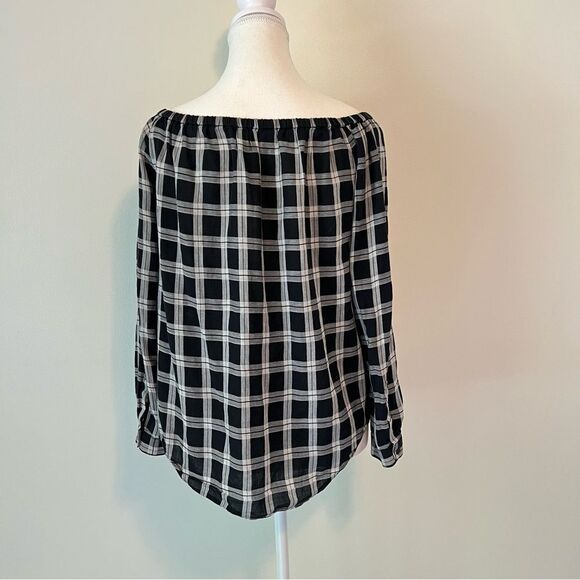 Rag & Bone Plaid Off Shoulder Top Blouse Size Small Black White - Picture 7 of 9